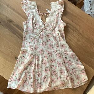 For Love & Lemons Floral Lace-Trim Dress with Pink Rose Print